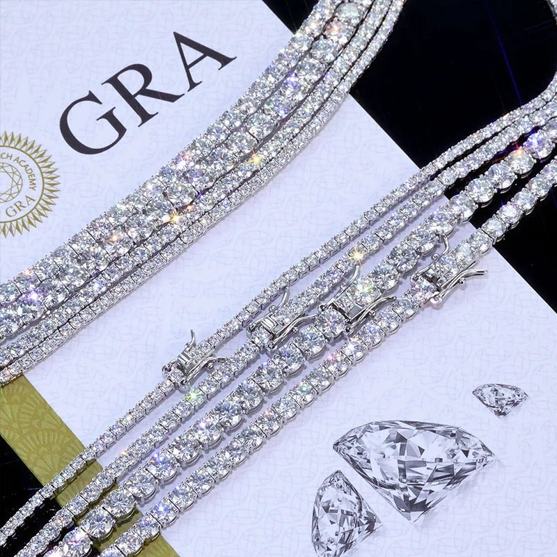 VVS Moissanite Tennis Chain Necklace – 925 Sterling Silver, 2–4mm - DB Diamonds
