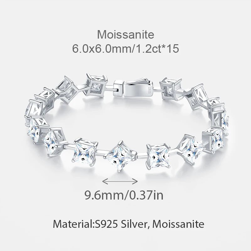 VVS1 Princess Cut Moissanite Bracelet – 925 Sterling Silver - DB Diamonds